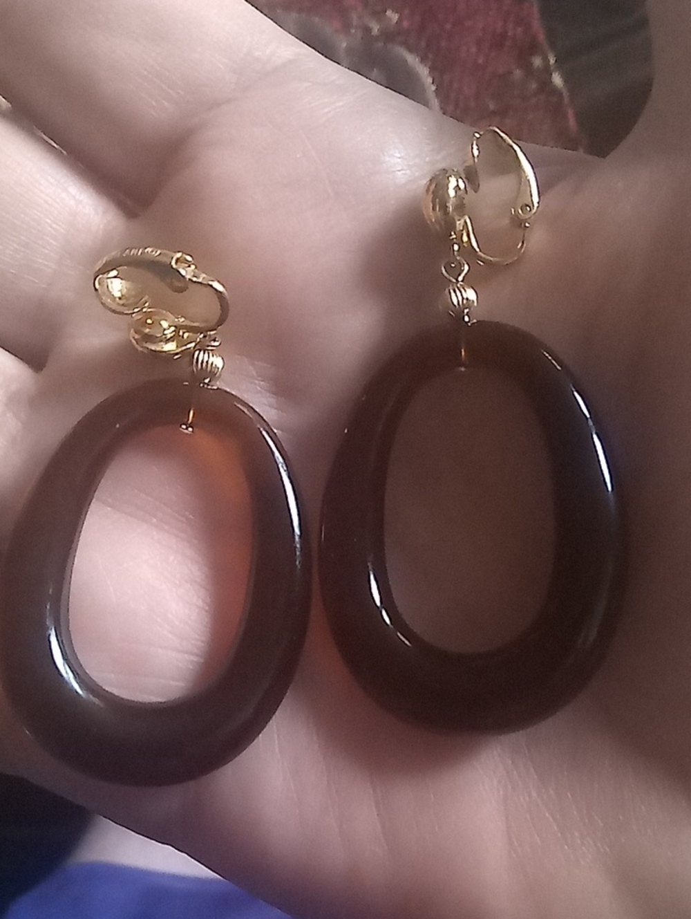 Trifari Vintage Amber Hoop Clip On Earrings - Women Jewelry